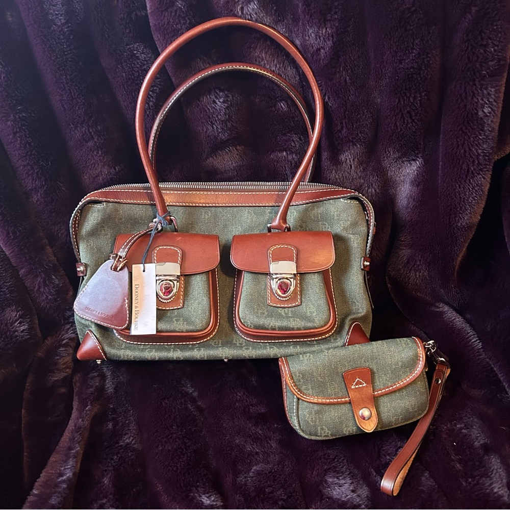 Dooney and Bourke “Double Pocket Signature Satchal” in Rich Avocado with Wallet